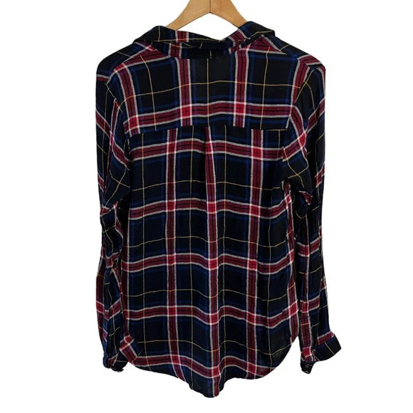 Self Esteem Plaid Blouse Size XL Lace Up Chest Collared Multicolor Long Sleeves - Picture 2 of 4